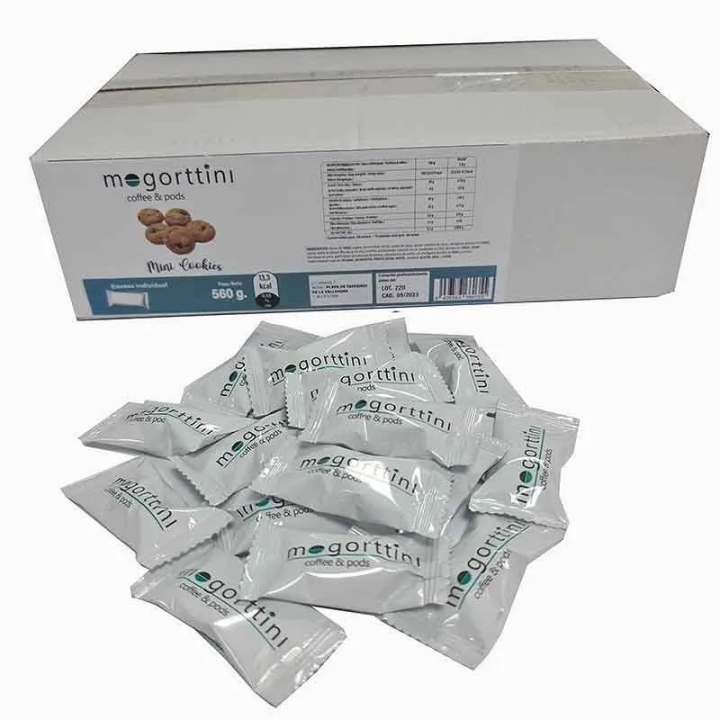 Caja de Galletas para el Café Mini Cookies 200 ud. Mogorttini en envase Individual, 2,8 gr