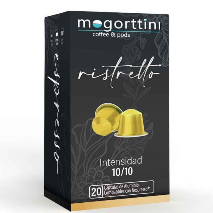 Ristretto 20 cápsulas Mogorttini. Compatível com Nespresso, em alumínio